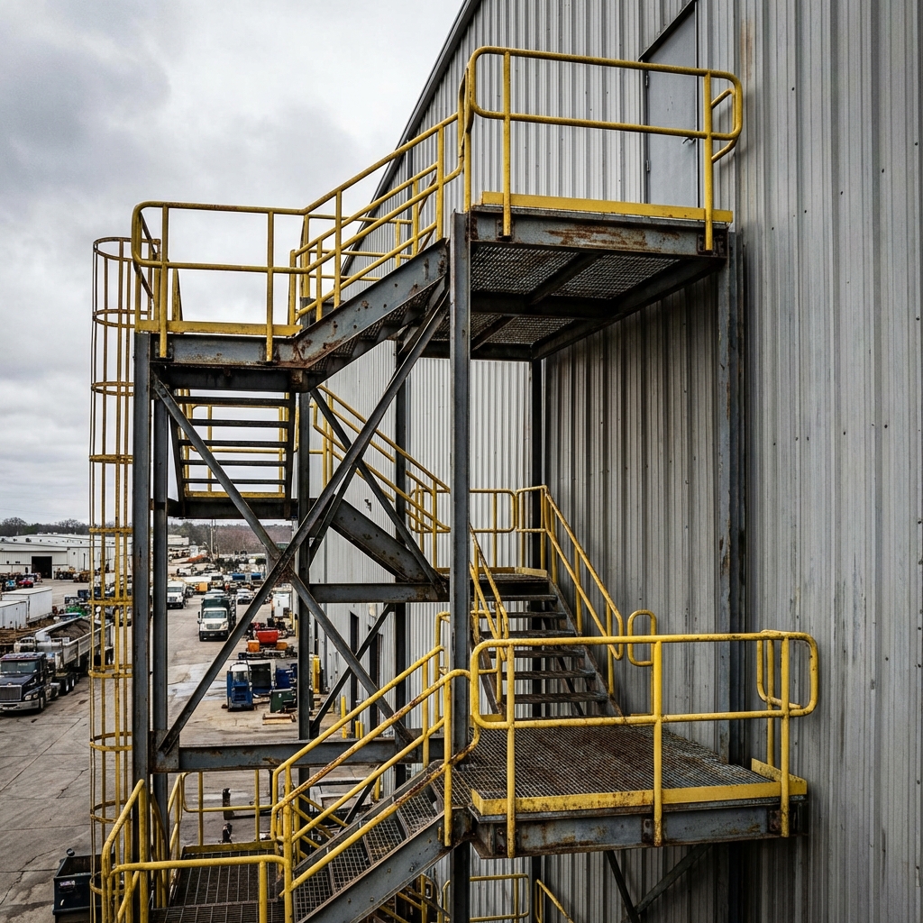 Endüstriyel depo için ağır hizmet tipi çelik yangın merdiveni